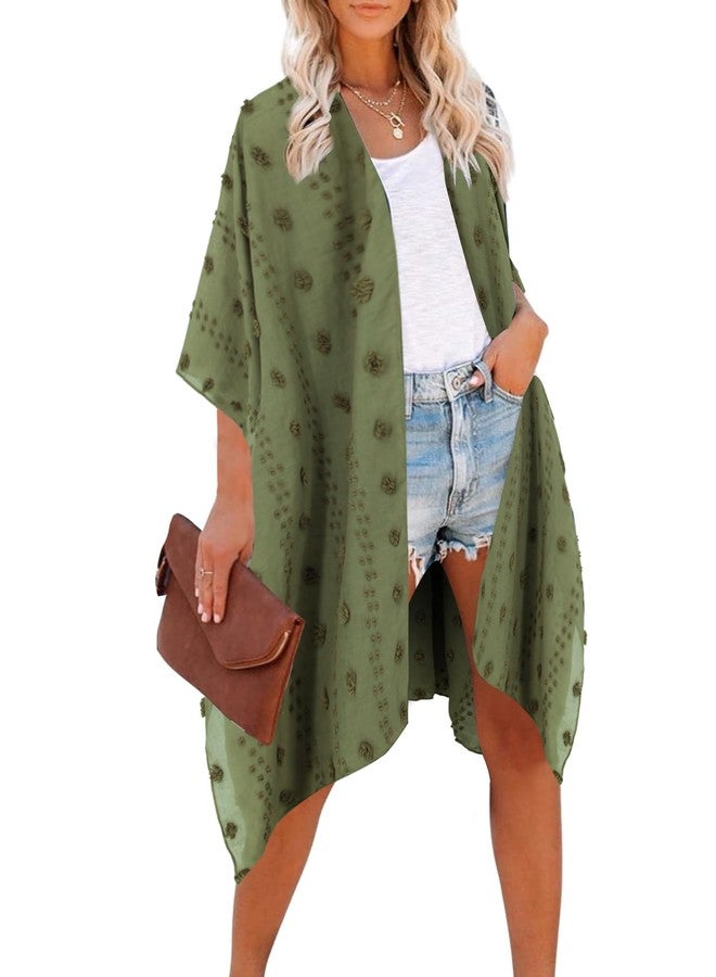 Moss Rose Women's Beach Cover up Swimsuit Kimono Cardigan with Bohemian Floral Print Green - Image 1